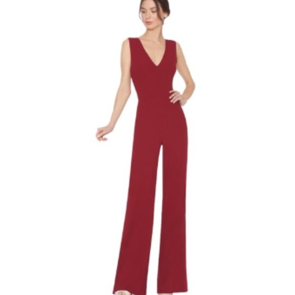 - Alice + Olivia Red double v, wide-leg jumpsuit NWT Size 4...